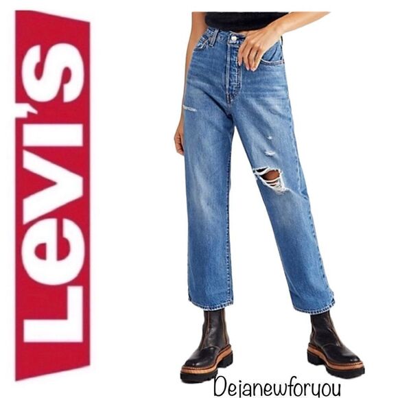 Levi's Ribcage Distressed Straight Ankle Jeans 25x27 NWT - Picture 1 of 9